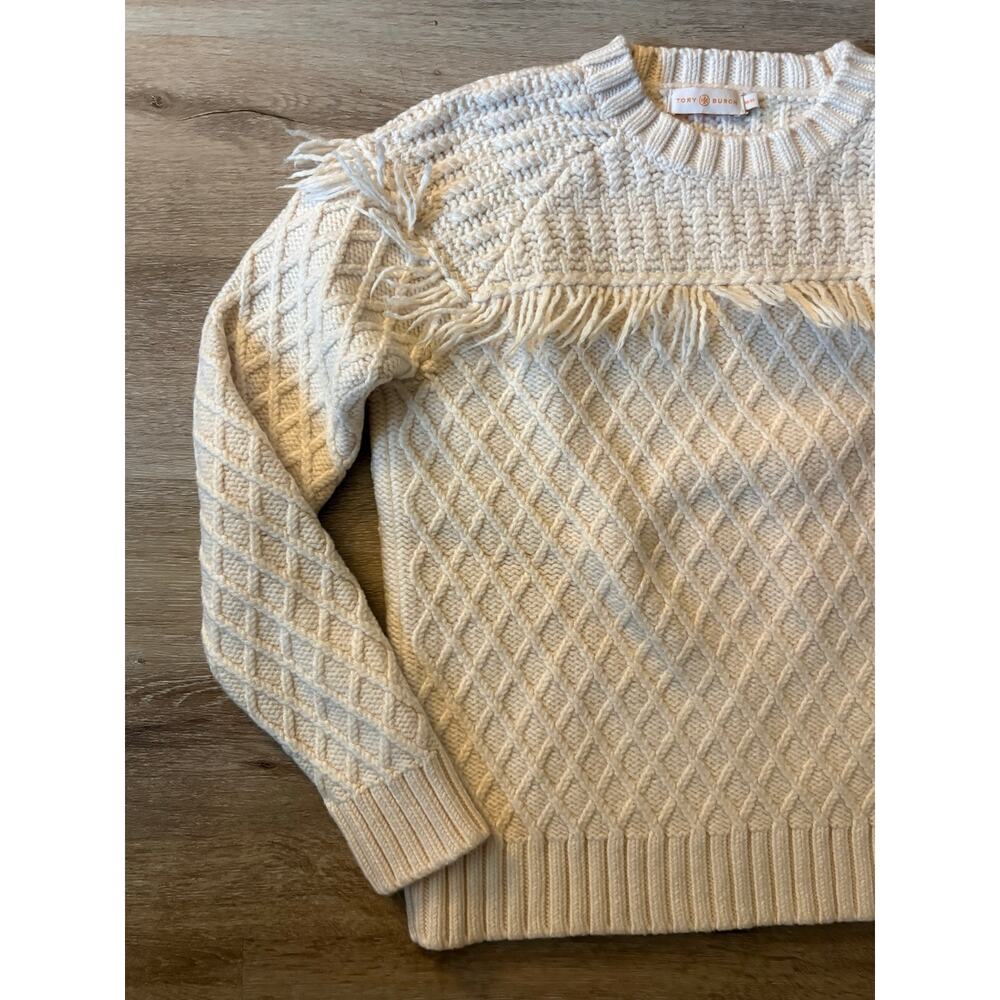 Tory Burch Fisherman Fringe Cable Knit Pullover Sweater 100% wool - Picture 4 of 9